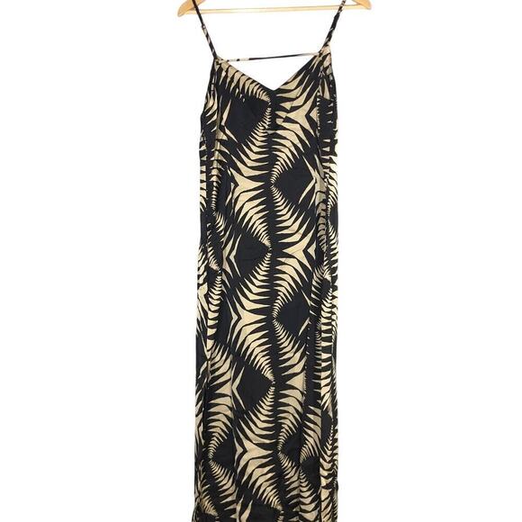 ba&sh Napi Dress Geo Print V Neck Backless Slip Midi Noir Black Tan NWT Large - Picture 7 of 15